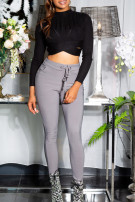 Sexy sporty broek met tailleband grijs